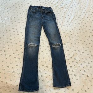 Hollister Highrise Blue Denim Distressed Bootcut Jeans